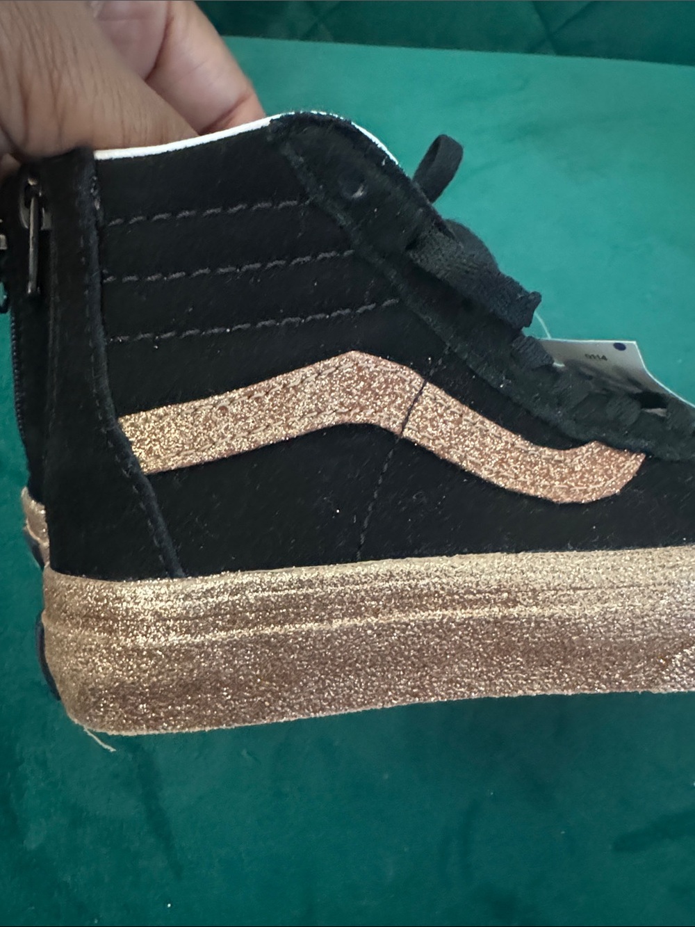Vans Kids Black High-Top Sneakers with Gold Glitter - Picture 3 of 8